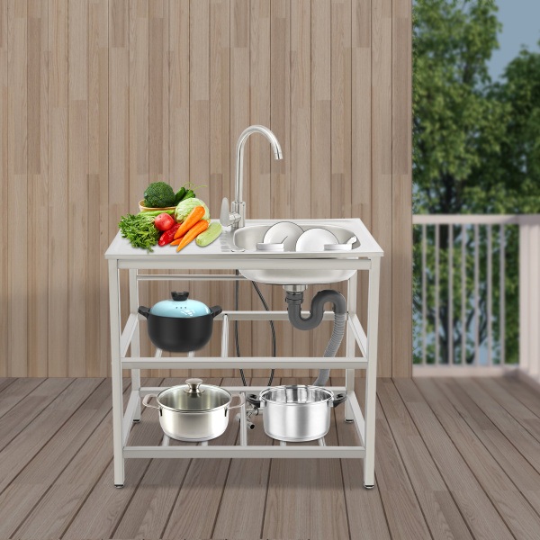 Fregadero de cocina de acero inoxidable de 75 x 40 x 78 cm, fregadero de cocina independiente para exteriores, fregadero de acero inoxidable con grifo Fregadero de cocina de acero inoxidable de 75 x 40 x 78 cm, fregadero de cocina independiente para exteriores, fregadero de acero inoxidable con grifo