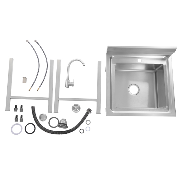 Fregadero independiente de un seno con grifo frío/caliente, Fregadero de cocina comercial con soporte, Plata
