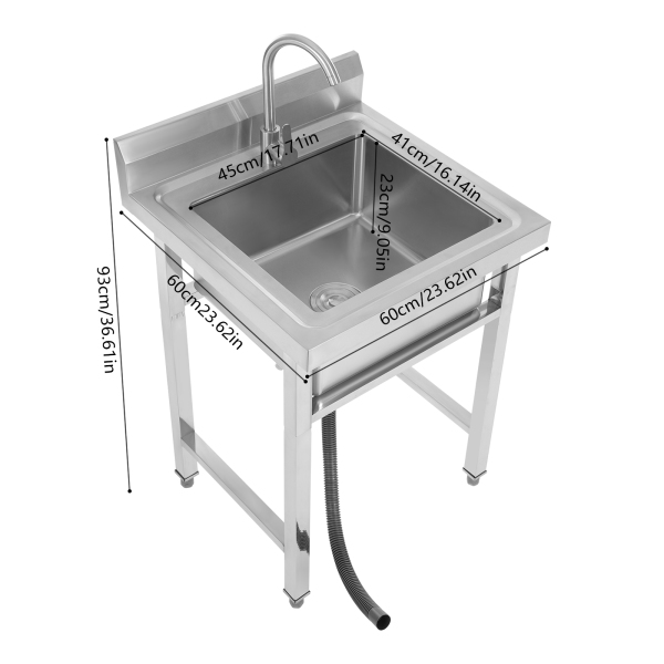 Fregadero independiente de un seno con grifo frío/caliente, Fregadero de cocina comercial con soporte, Plata Fregadero independiente de un seno con grifo frío/caliente, Fregadero de cocina comercial con soporte, Plata
