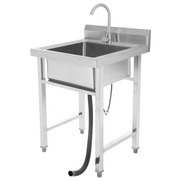 Fregadero independiente de un seno con grifo frío/caliente, Fregadero de cocina comercial con soporte, Plata