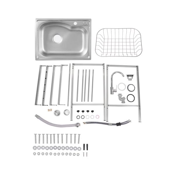 Fregadero individual de camping, cocina exterior, fregadero de acero inoxidable 304 para interiores y exteriores, como jardines, balcones, patios