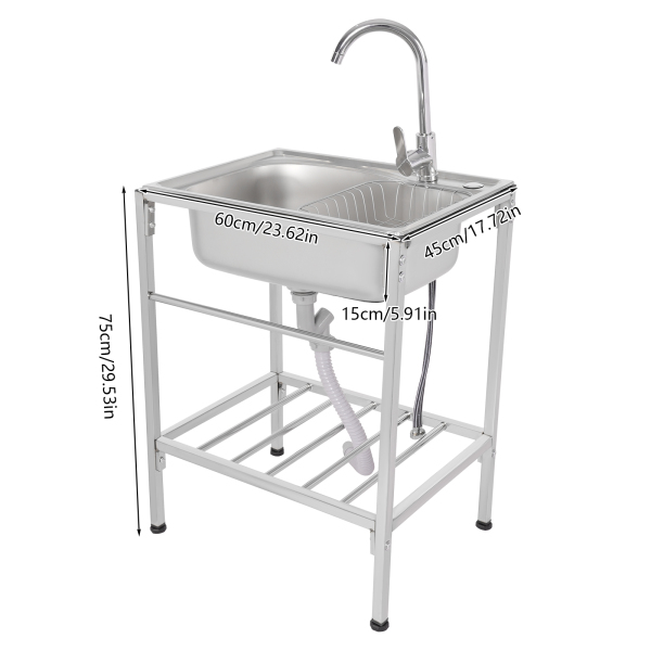 Fregadero individual de camping, cocina exterior, fregadero de acero inoxidable 304 para interiores y exteriores, como jardines, balcones, patios Fregadero individual de camping, cocina exterior, fregadero de acero inoxidable 304 para interiores y exteriores, como jardines, balcones, patios
