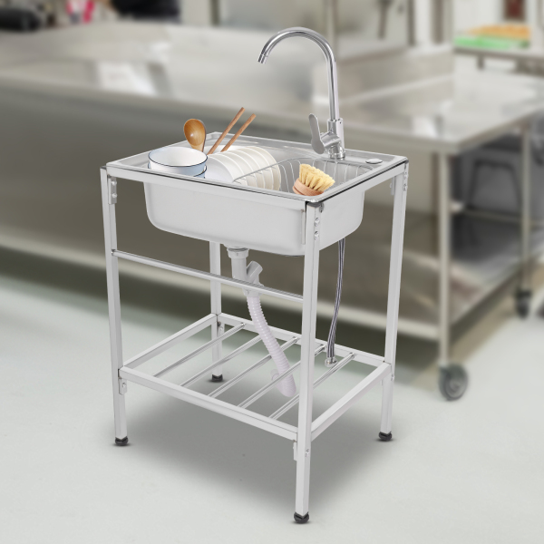 Fregadero individual de camping, cocina exterior, fregadero de acero inoxidable 304 para interiores y exteriores, como jardines, balcones, patios Fregadero individual de camping, cocina exterior, fregadero de acero inoxidable 304 para interiores y exteriores, como jardines, balcones, patios