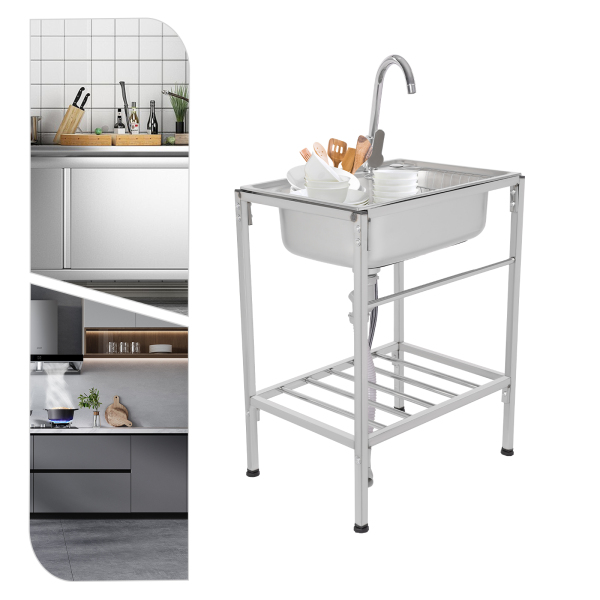 Fregadero individual de camping, cocina exterior, fregadero de acero inoxidable 304 para interiores y exteriores, como jardines, balcones, patios Fregadero individual de camping, cocina exterior, fregadero de acero inoxidable 304 para interiores y exteriores, como jardines, balcones, patios