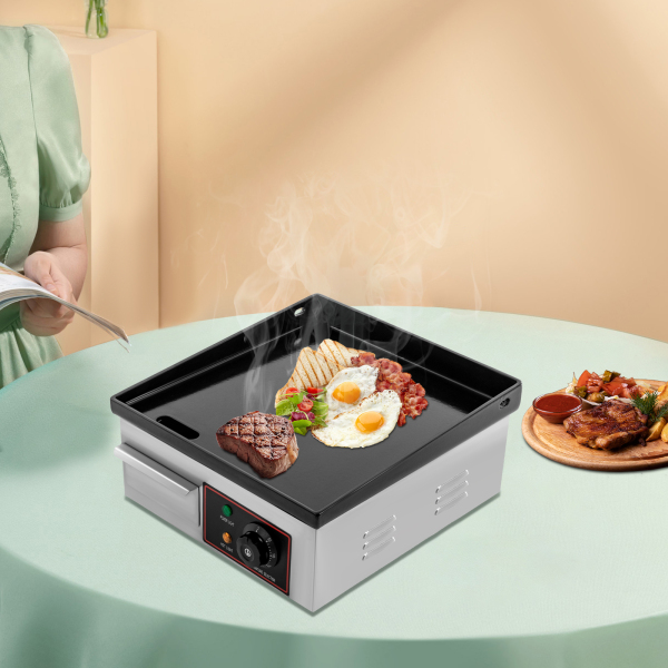 Plancha de asar eléctrica, Plancha de asar eléctrica comercial, 220 V, 1700W, 36*38*19cm, Rango de temperatura: 50-300℃