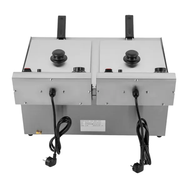 Sartén eléctrica profunda comercial 10L X 2 cestas, con 6000W de alta potencia (3000W en cada lado), ajuste de temperatura continuo (140-392 ℉) Sartén eléctrica profunda comercial 10L X 2 cestas, con 6000W de alta potencia (3000W en cada lado), ajuste de temperatura continuo (140-392 ℉)