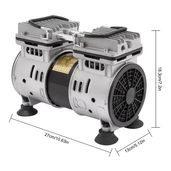 Bomba de vacío, sin aceite, bomba de vacío industrial, 550 W, 1400 rpm, presión máxima: 8 bar, presión máxima: -93 kpa, 27 x 13 x 18,3 cm