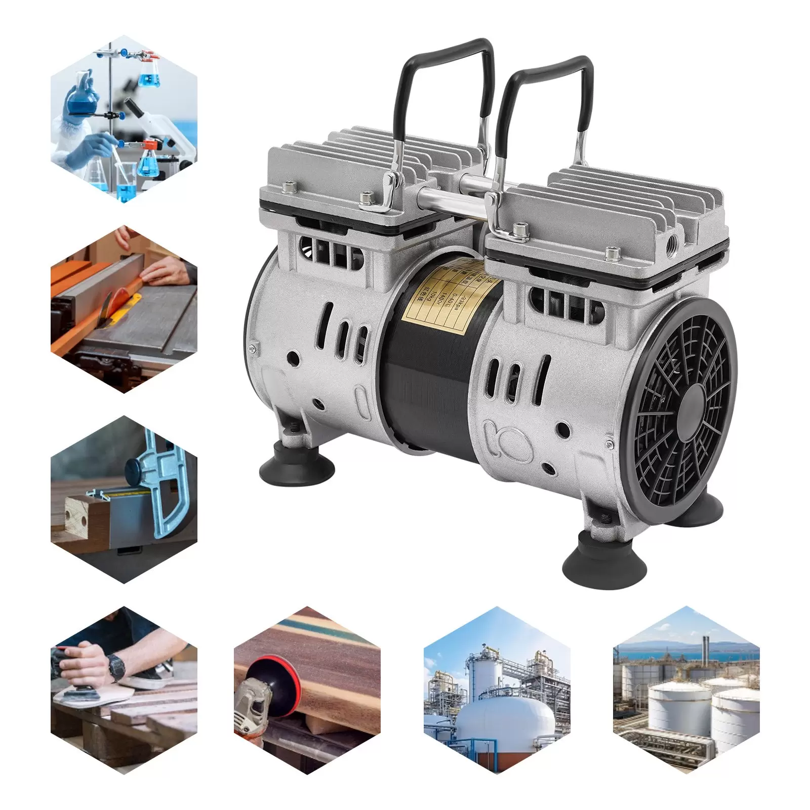 Bomba de vacío, sin aceite, bomba de vacío industrial, 550 W, 1400 rpm, presión máxima: 8 bar, presión máxima: -93 kpa, 27 x 13 x 18,3 cm