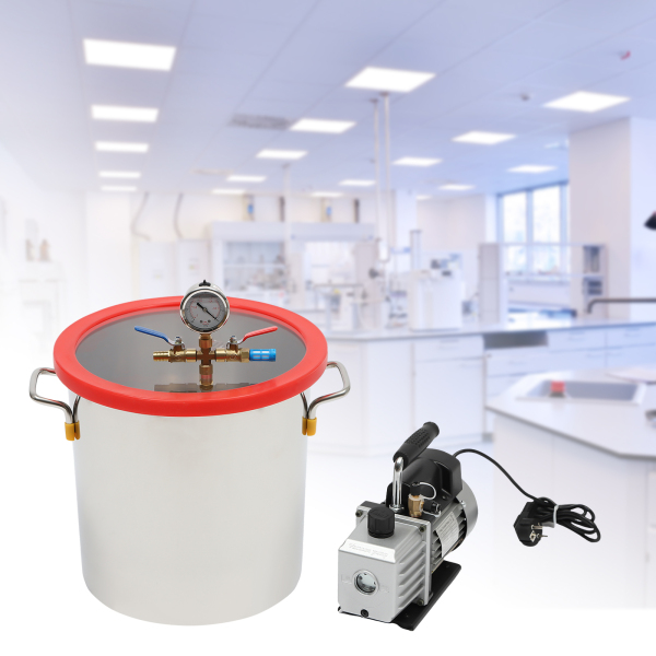 Kit de cámara de desgasificación al vacío de 5 galones, de acero inoxidable, de 18 L, con bomba de vacío de una sola etapa, de 5 CFM 1/3 HP