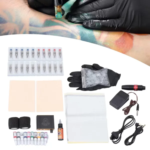 Máquina profesional de tatuaje, bolígrafo de tatuaje, 30 tazas 10 agujas, ajustable 6 V-10 V