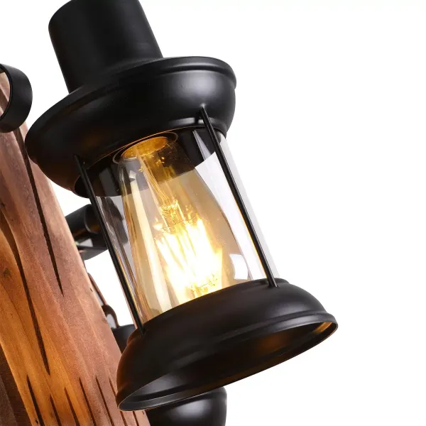 Lámpara colgante retro industrial Creativa personalidad salón de madera y 4 luces suspensión vintage de madera