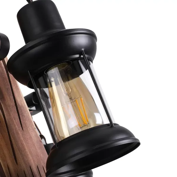 Lámpara colgante retro industrial Creativa personalidad salón de madera y 4 luces suspensión vintage de madera