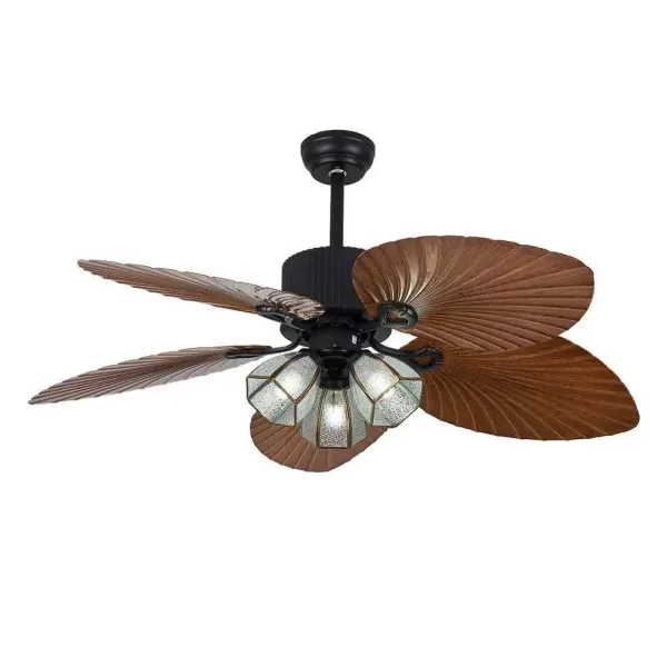 Ventilador de techo con iluminación de hojas de palma, 52 pulgadas, con 5 cuchillas retráctiles, interruptor de cordón de 3 marchas