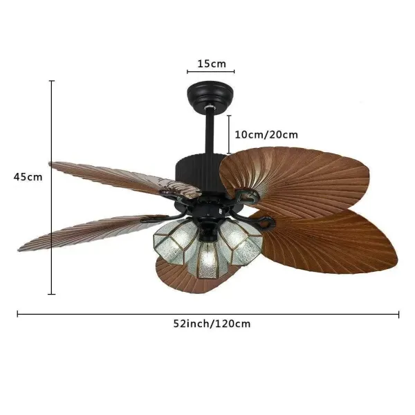 Ventilador de techo con iluminación de hojas de palma, 52 pulgadas, con 5 cuchillas retráctiles, interruptor de cordón de 3 marchas Ventilador de techo con iluminación de hojas de palma, 52 pulgadas, con 5 cuchillas retráctiles, interruptor de cordón de 3 marchas