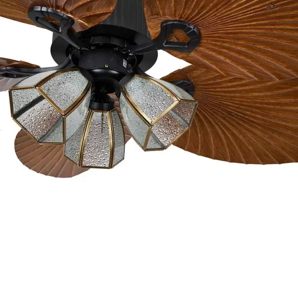 Ventilador de techo con iluminación de hojas de palma, 52 pulgadas, con 5 cuchillas retráctiles, interruptor de cordón de 3 marchas Ventilador de techo con iluminación de hojas de palma, 52 pulgadas, con 5 cuchillas retráctiles, interruptor de cordón de 3 marchas