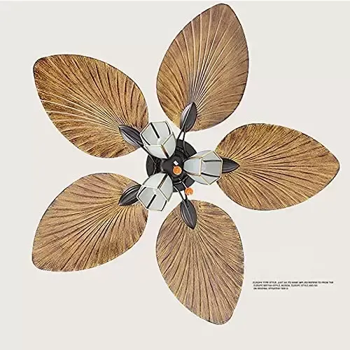 Ventilador de techo con iluminación de hojas de palma, 52 pulgadas, con 5 cuchillas retráctiles, interruptor de cordón de 3 marchas Ventilador de techo con iluminación de hojas de palma, 52 pulgadas, con 5 cuchillas retráctiles, interruptor de cordón de 3 marchas