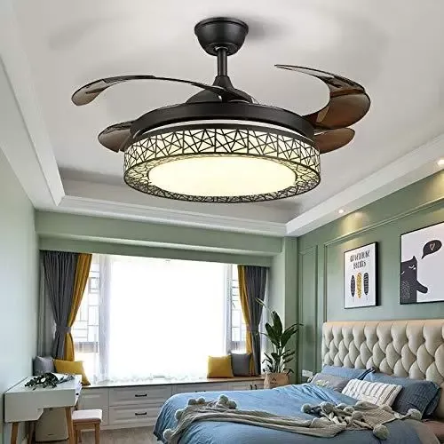 Ventilador de techo LED de 42 pulgadas, lámpara con luz LED regulable y mando a distancia, 4 hojas, decoración interior, para el salón,dormitorio