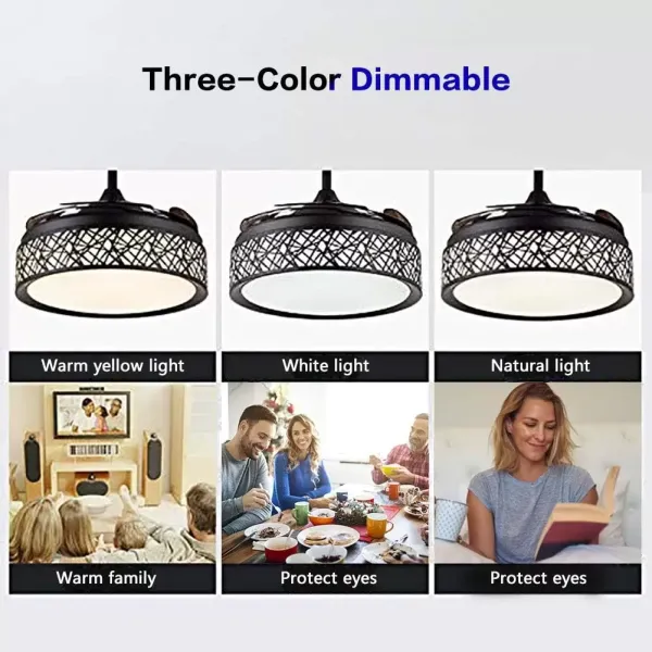 Ventilador de techo LED de 42 pulgadas, lámpara con luz LED regulable y mando a distancia, 4 hojas, decoración interior, para el salón,dormitorio