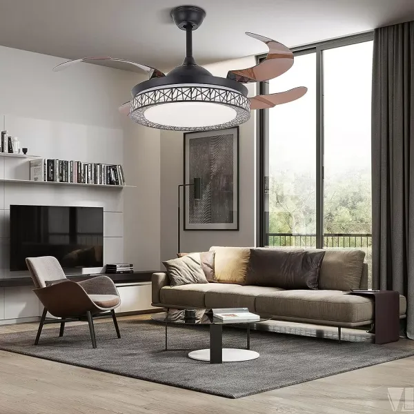 Ventilador de techo LED de 42 pulgadas, lámpara con luz LED regulable y mando a distancia, 4 hojas, decoración interior, para el salón,dormitorio