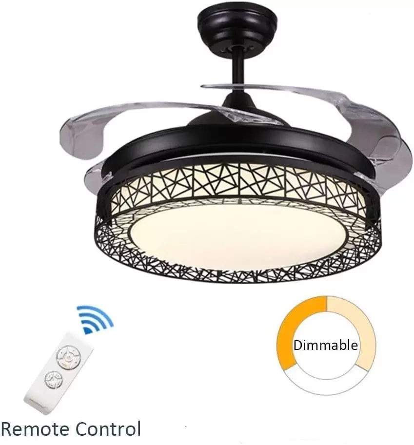 Ventilador de techo LED de 42 pulgadas, lámpara con luz LED regulable y mando a distancia, 4 hojas, decoración interior, para el salón,dormitorio