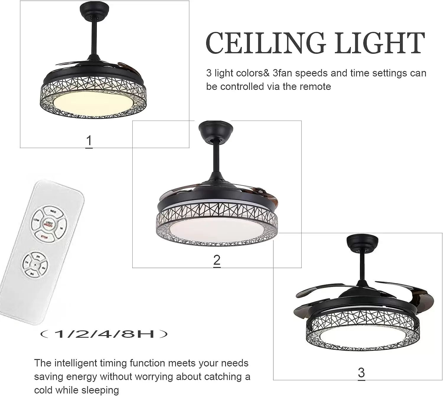 Ventilador de techo LED de 42 pulgadas, lámpara con luz LED regulable y mando a distancia, 4 hojas, decoración interior, para el salón,dormitorio
