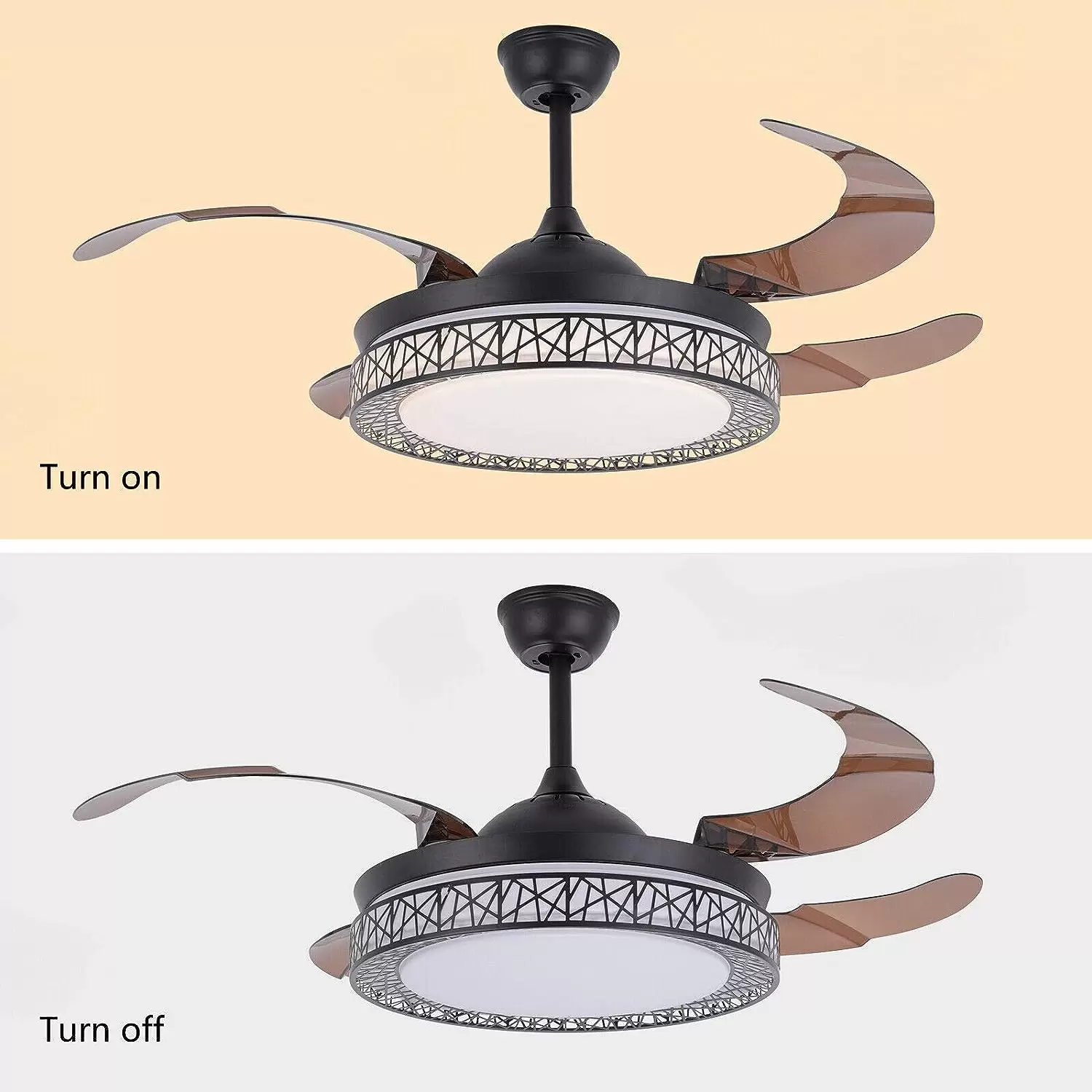 Ventilador de techo LED de 42 pulgadas, lámpara con luz LED regulable y mando a distancia, 4 hojas, decoración interior, para el salón,dormitorio