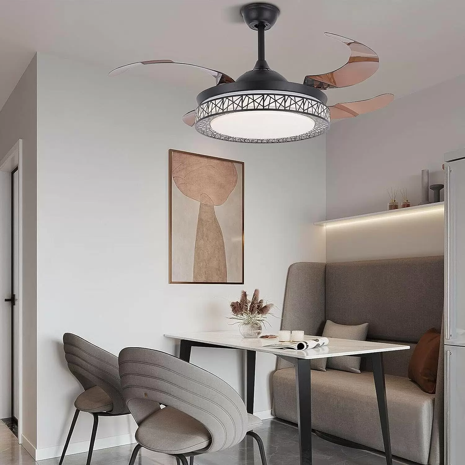 Ventilador de techo LED de 42 pulgadas, lámpara con luz LED regulable y mando a distancia, 4 hojas, decoración interior, para el salón,dormitorio