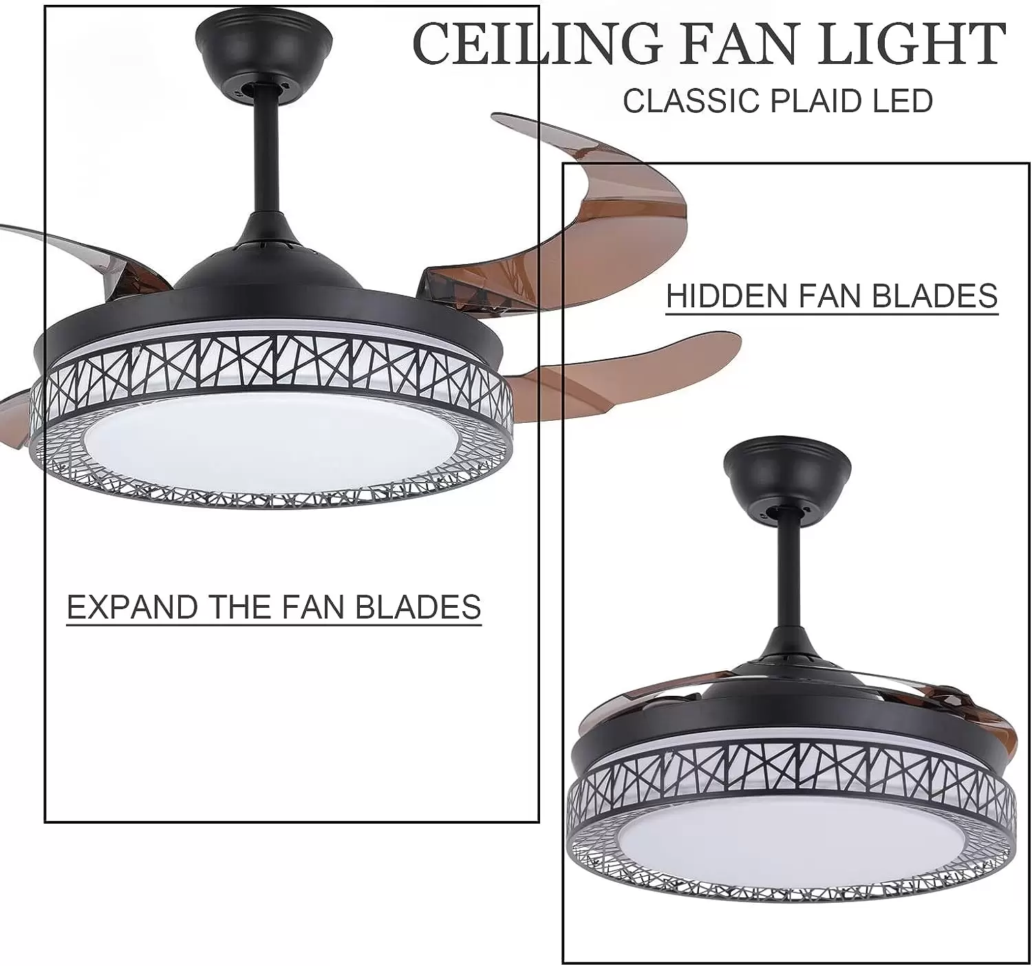 Ventilador de techo LED de 42 pulgadas, lámpara con luz LED regulable y mando a distancia, 4 hojas, decoración interior, para el salón,dormitorio
