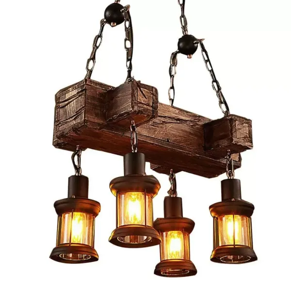 Vintage colgante de madera lámpara de techo, 4 luces suspensión iluminación accesorio para Cafetería Restaurante