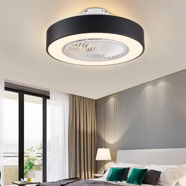 22 pulgadas Ventilador de techo con iluminación moderna de techo, luz LED, mando a distancia, (Negro)