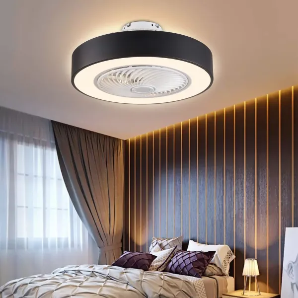 22 pulgadas Ventilador de techo con iluminación moderna de techo, luz LED, mando a distancia, (Negro)