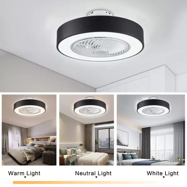 22 pulgadas Ventilador de techo con iluminación moderna de techo, luz LED, mando a distancia, (Negro)