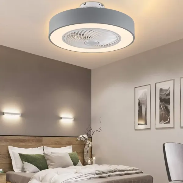 Ventilador de techo moderno de 22 pulgadas con iluminación y mando a distancia LED, 3 colores, hojas de acrílico invisibles(Gris)