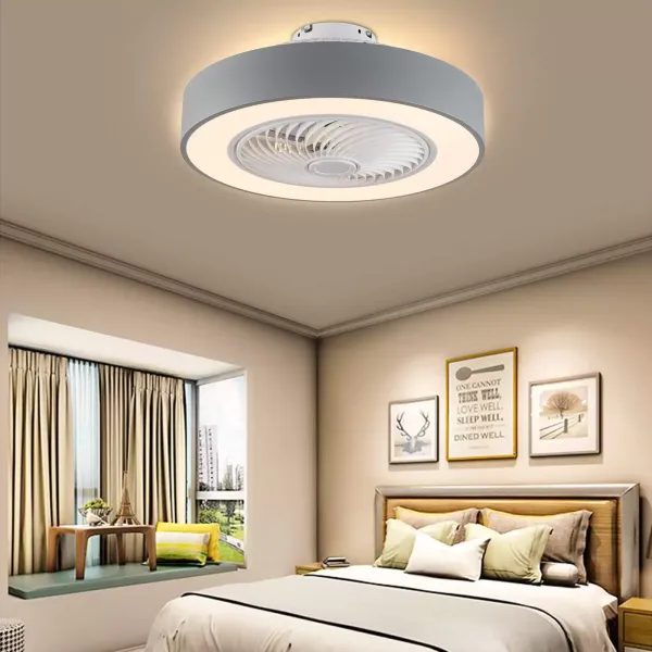 Ventilador de techo moderno de 22 pulgadas con iluminación y mando a distancia LED, 3 colores, hojas de acrílico invisibles(Gris)