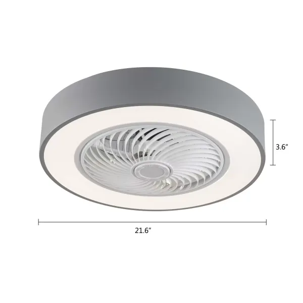 Ventilador de techo moderno de 22 pulgadas con iluminación y mando a distancia LED, 3 colores, hojas de acrílico invisibles(Gris)