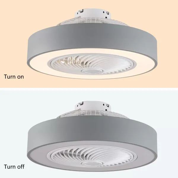 Ventilador de techo moderno de 22 pulgadas con iluminación y mando a distancia LED, 3 colores, hojas de acrílico invisibles(Gris)