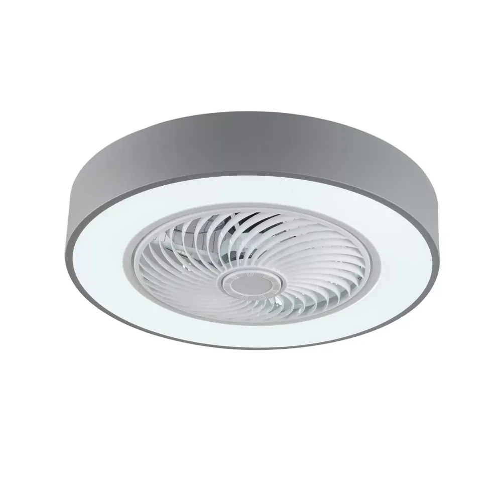 Ventilador de techo moderno de 22 pulgadas con iluminación y mando a distancia LED, 3 colores, hojas de acrílico invisibles(Gris)