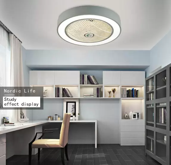 Ventilador de techo moderno de 22 pulgadas con iluminación y mando a distancia LED, 3 colores, hojas de acrílico invisibles(Gris)