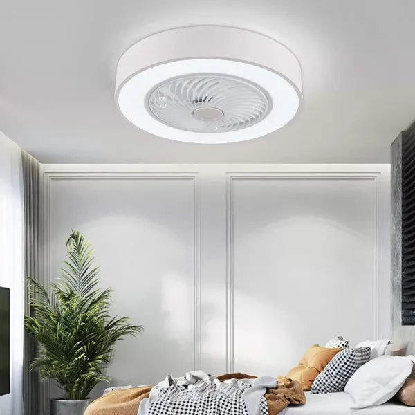 Ventilador de techo moderno de 22 pulgadas con iluminación y mando a distancia LED, 3 colores, hojas de acrílico invisibles, carcasa de metal(blanco)