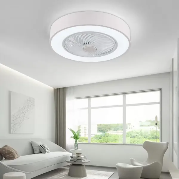 Ventilador de techo moderno de 22 pulgadas con iluminación y mando a distancia LED, 3 colores, hojas de acrílico invisibles, carcasa de metal(blanco)