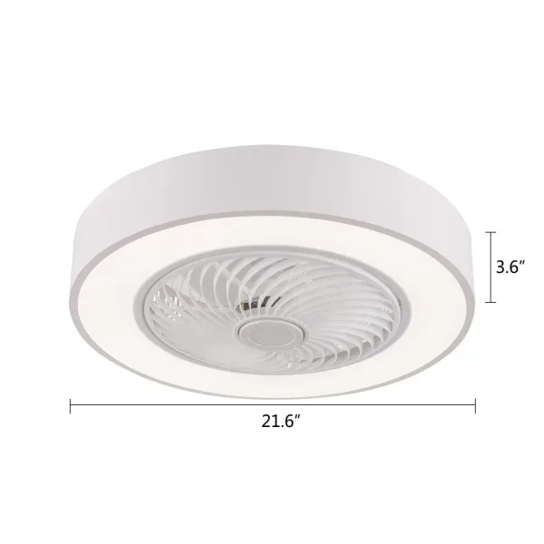 Ventilador de techo moderno de 22 pulgadas con iluminación y mando a distancia LED, 3 colores, hojas de acrílico invisibles, carcasa de metal(blanco)