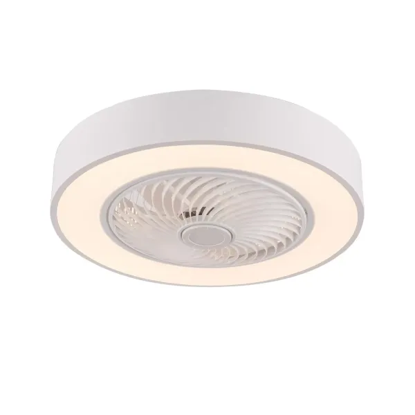 Ventilador de techo moderno de 22 pulgadas con iluminación y mando a distancia LED, 3 colores, hojas de acrílico invisibles, carcasa de metal(blanco)