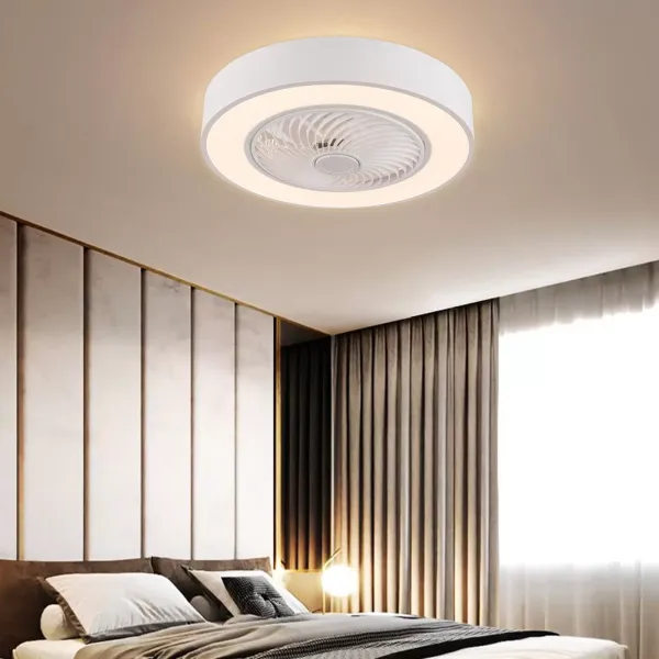 Ventilador de techo moderno de 22 pulgadas con iluminación y mando a distancia LED, 3 colores, hojas de acrílico invisibles, carcasa de metal(blanco)