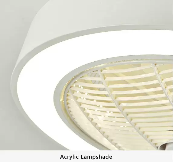 Ventilador de techo moderno de 22 pulgadas con iluminación y mando a distancia LED, 3 colores, hojas de acrílico invisibles, carcasa de metal(blanco)