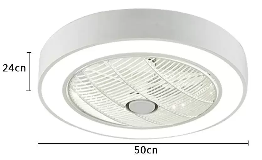 Ventilador de techo moderno de 22 pulgadas con iluminación y mando a distancia LED, 3 colores, hojas de acrílico invisibles, carcasa de metal(blanco)