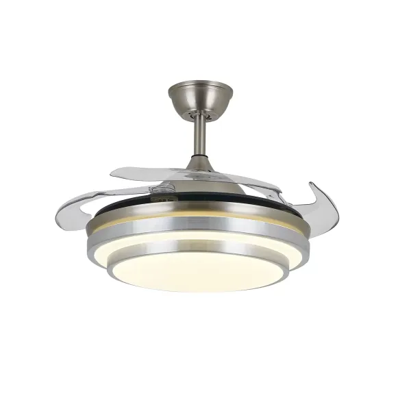 CNCEST Ventilador de techo LED con iluminación y mando a distancia, 36 W, 3 colores regulables, con 4 aspas retráctiles