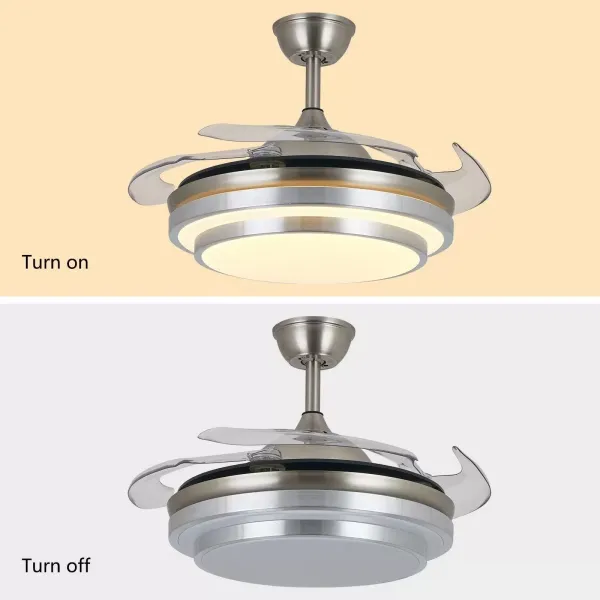 CNCEST Ventilador de techo LED con iluminación y mando a distancia, 36 W, 3 colores regulables, con 4 aspas retráctiles