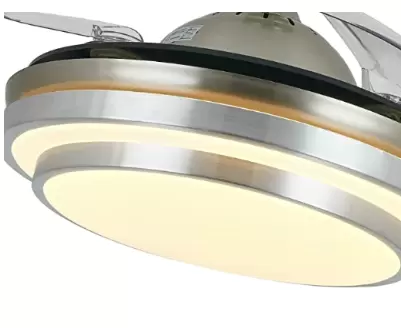 CNCEST Ventilador de techo LED con iluminación y mando a distancia, 36 W, 3 colores regulables, con 4 aspas retráctiles