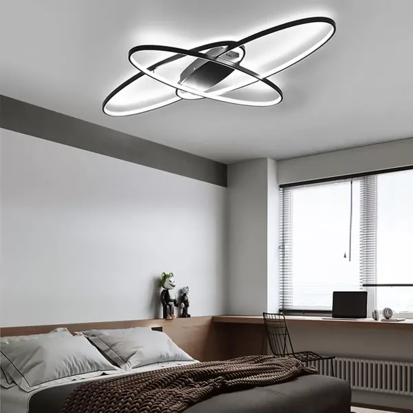 Lámpara de techo LED moderna de techo geométrica de 70 W，moderna y chic, con pantalla de acrílico, brillo ajustable [Clase energética A++] (negro)