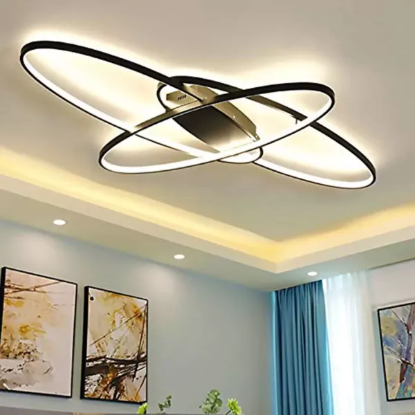 Lámpara de techo LED moderna de techo geométrica de 70 W，moderna y chic, con pantalla de acrílico, brillo ajustable [Clase energética A++] (negro)